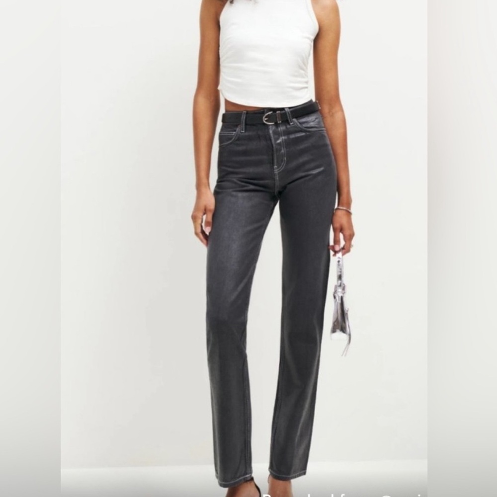 REFORMATION Cynthia High Rise Straight Jeans In Glossy Black Size 30 - Picture 1 of 10